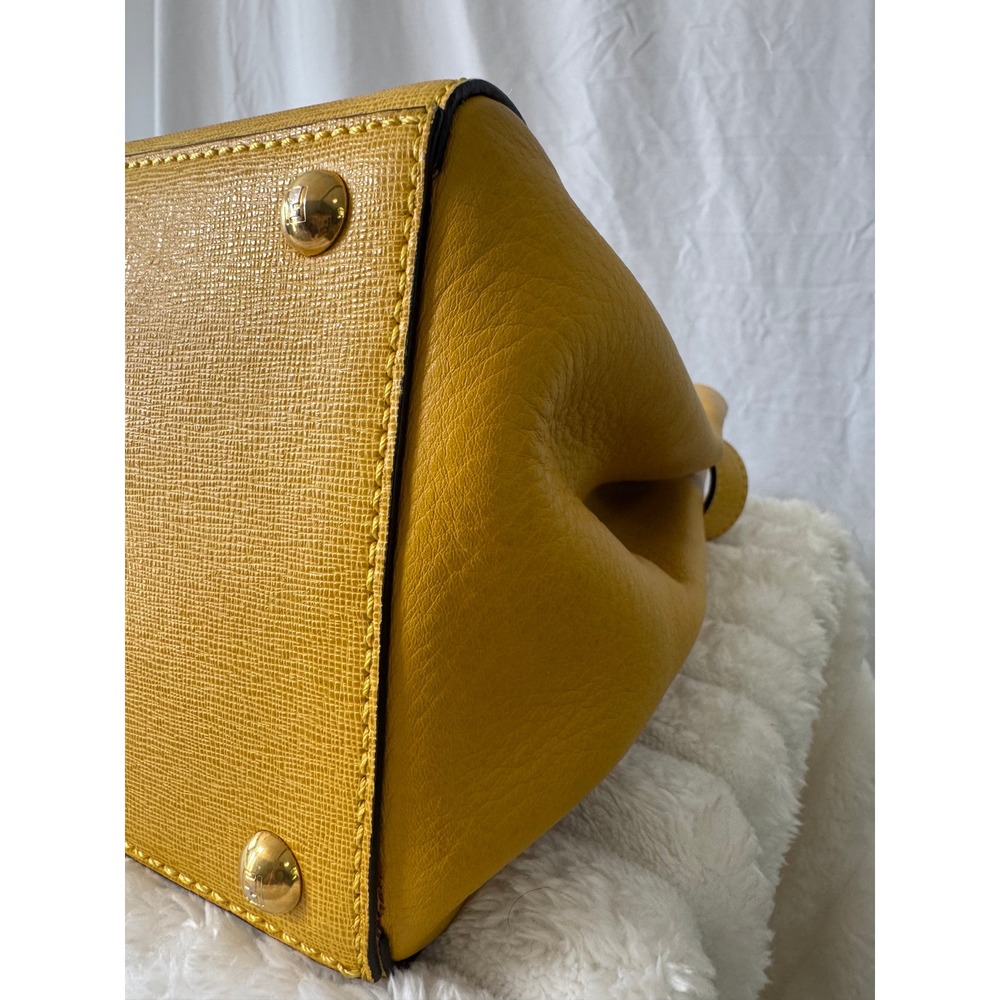 Fendi 2Jours Yellow Textured Leather Large Satchel Gold Hardware with Twilly#834 - Picture 13 of 16